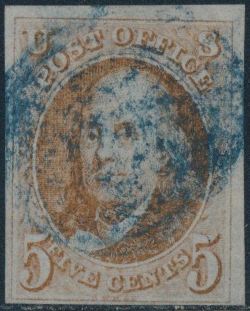 US #1 1847 USED BLUE CANCEL WITH PSE CERT
