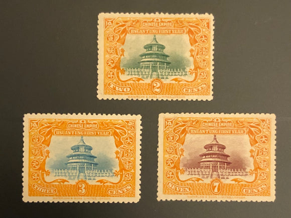 1909 China Sc #131-133 Temple of Heaven MH OG